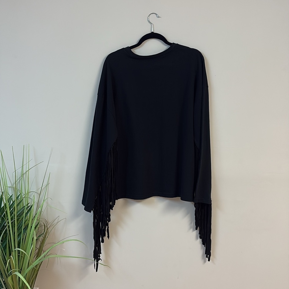 Zara Trafaluc Black Fringe Very Oversized Long Sleeve sweater Top size S - Picture 2 of 3